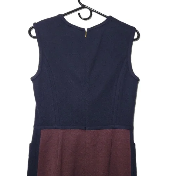 Tory Burch Brianna Sleeveless Colorblock Sheath Dress Navy Burgundy Pockets SZ S